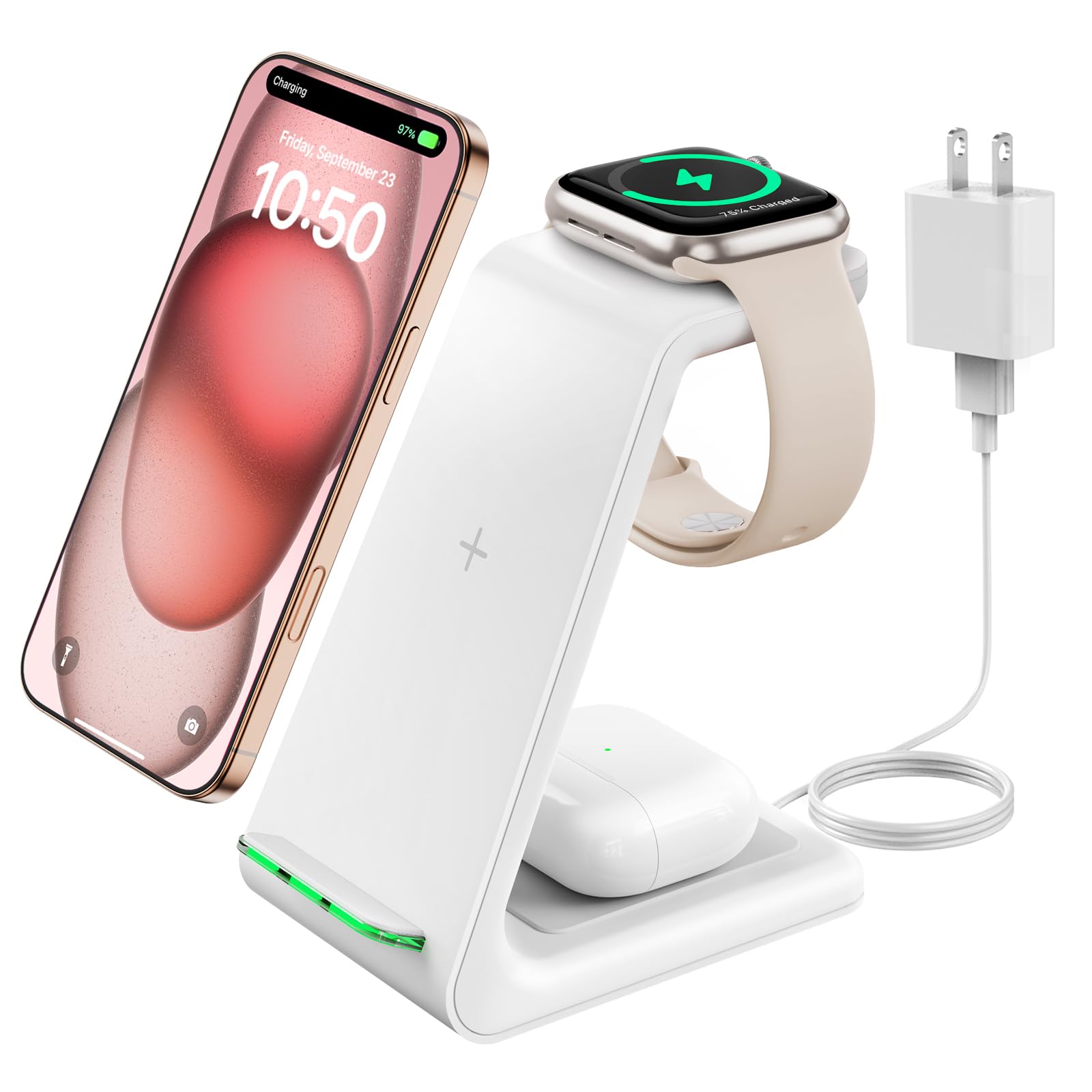 GEEKERA 3 in 1 Wireless Charging Station, Foldable Wireless Charger Stand for Multiple Apple Devices for iPhone 17 16-8, Apple Watch Ultra//11/10/9/SE/8/7/6/5, AirPods Pro/4/3/2