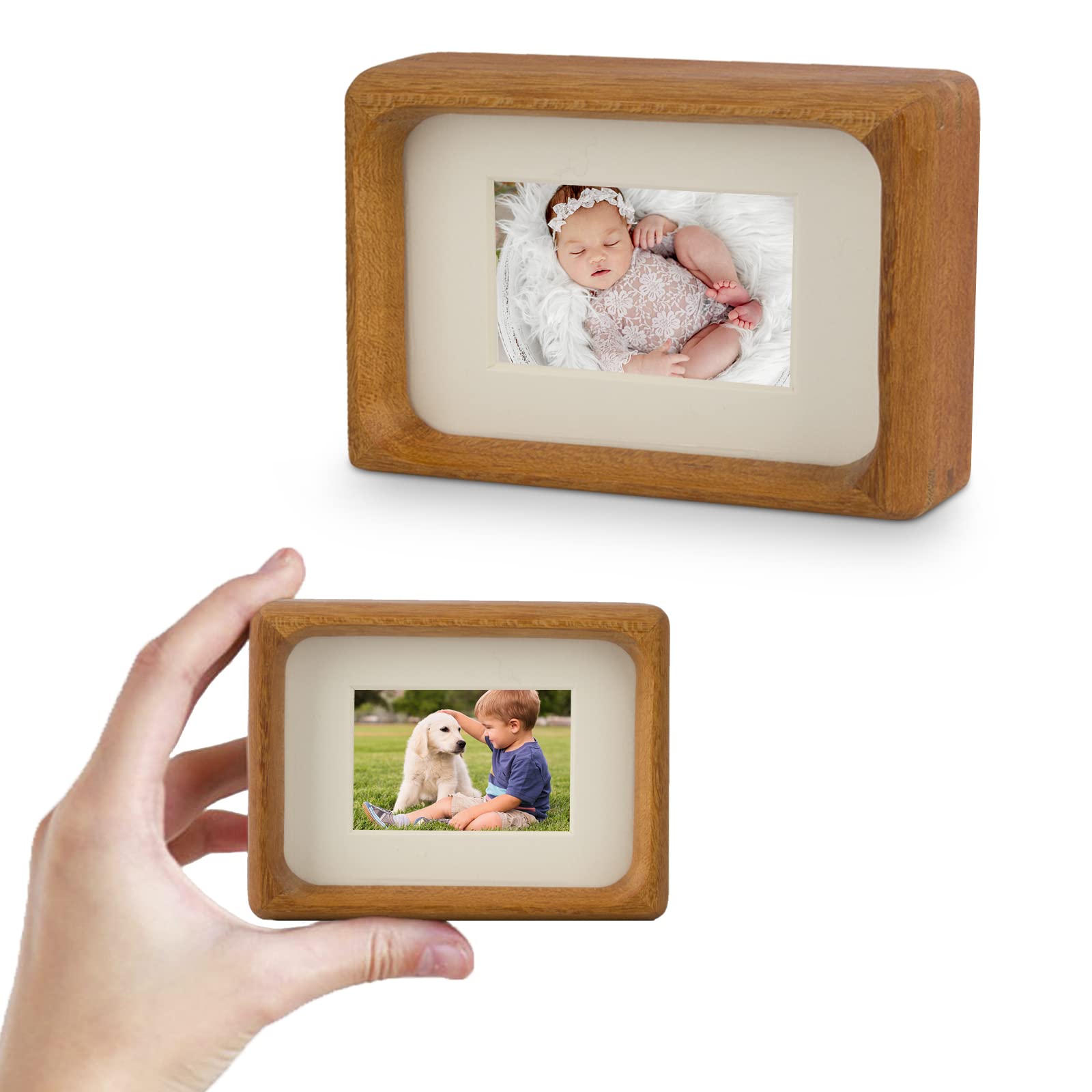 Mini Wood Picture Frame,Small Picture Frames 2x3 with Tiny Mat | Cute Polaroid Picture Frame,Teak Solid Natural Wood Tiny Photo Frame, Tabletop and Wall Mounting