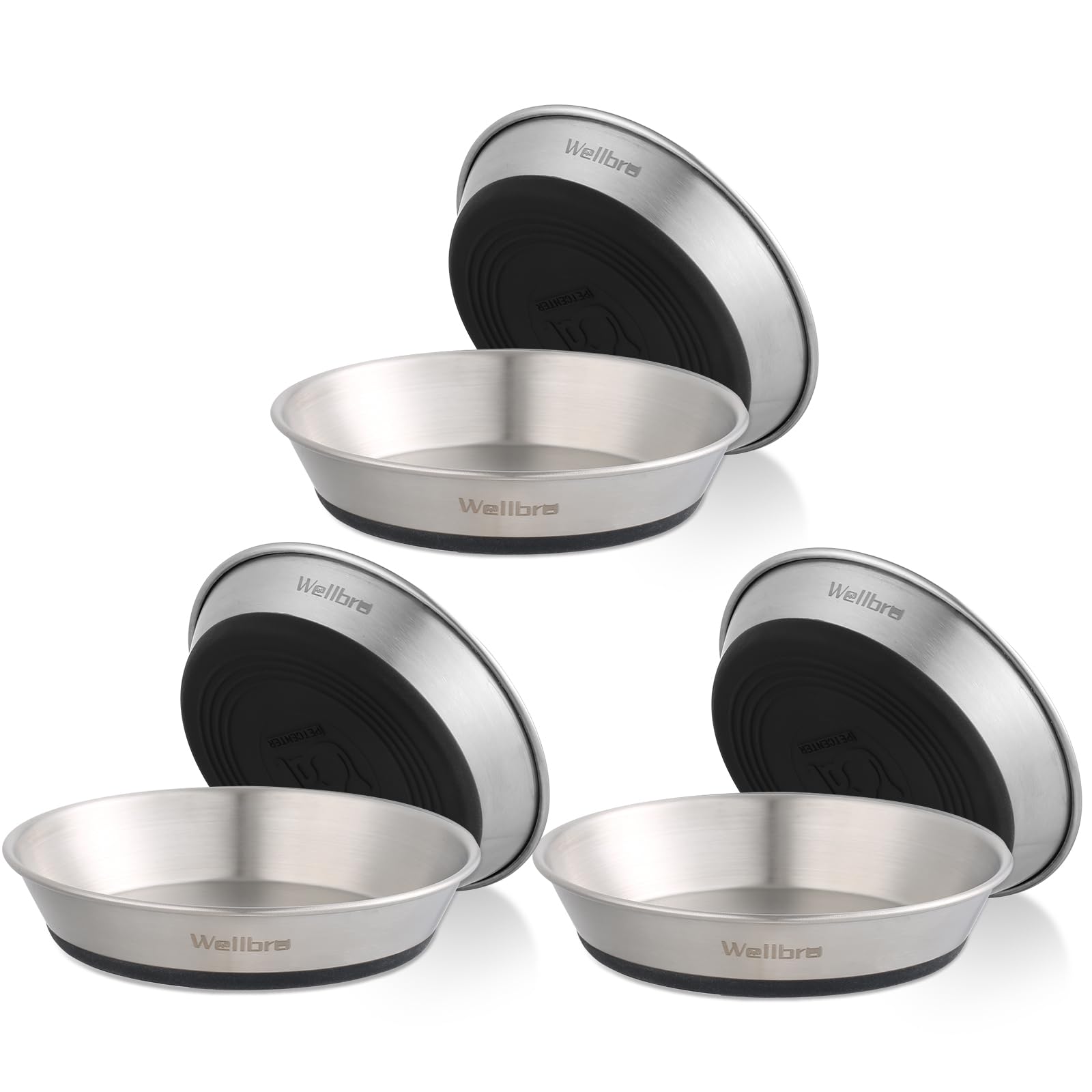 Cat Bowls, Stainless Steel Cat Bowls for Food and Water, Whisker Fatigue Shallow Non-Slip Dishes Plates for Small Dog Puppies Cats