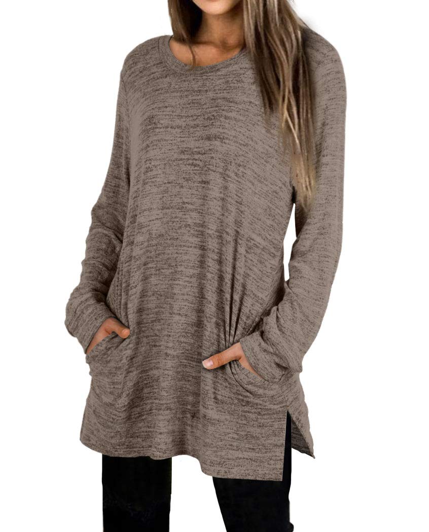 XIEERDUO Womens Casual Sweatshirts Long Sleeve Shirts Oversized With Pocket Tunic Tops S-3XL