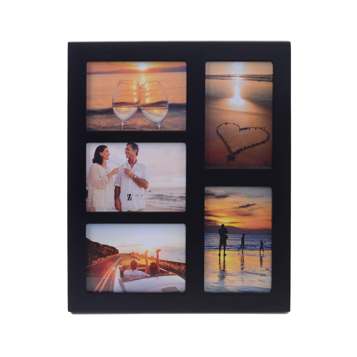 4x6 2-Opening Collage Frame Black Wood | Two 4x6 openings, shatter-resistant glass, tabletop & wall mount