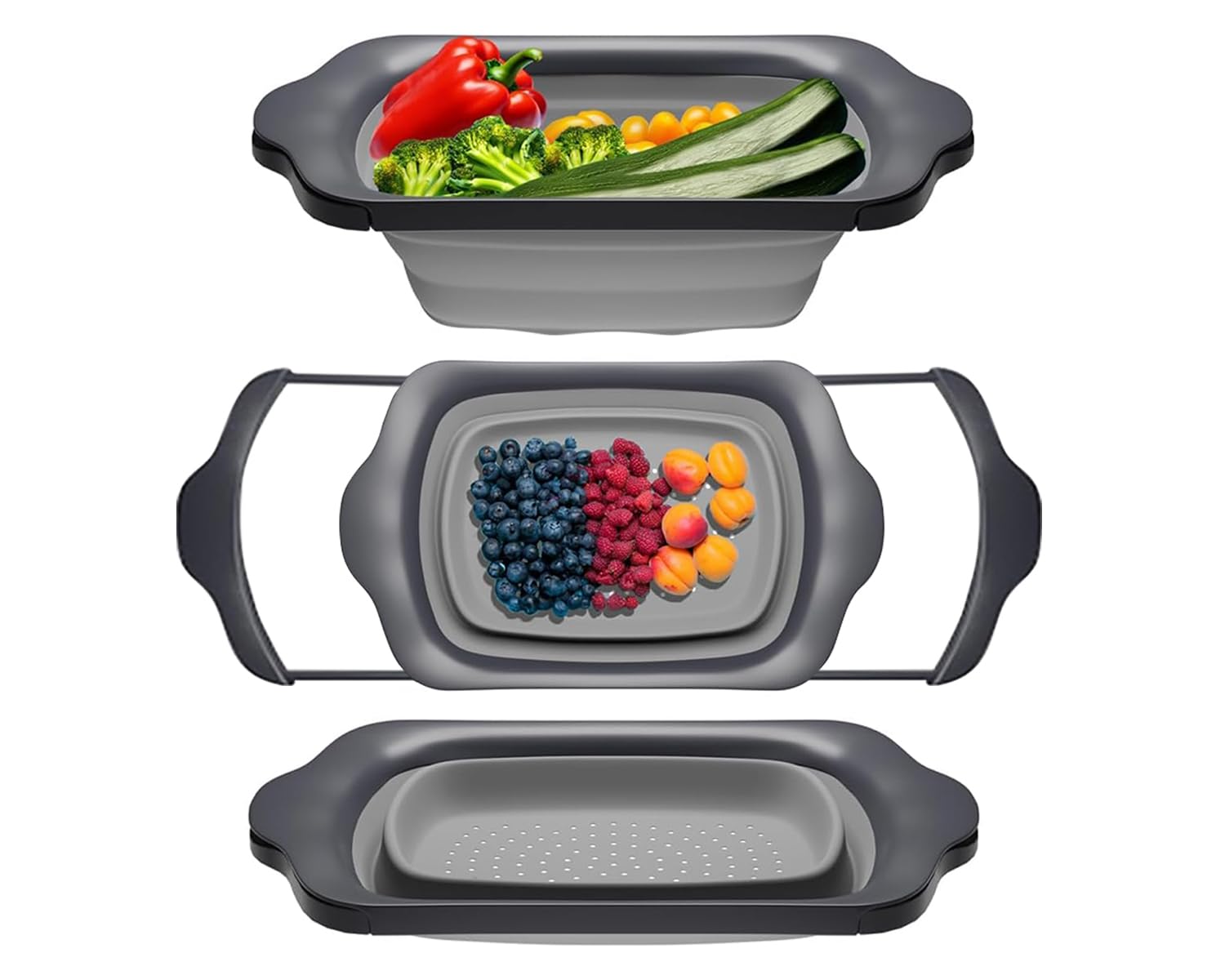 Comfify Over-the-Sink Colander with Handles – Sleek Plastic Black Kitchen Strainer for Pasta, Vegetables & Fruits – Space-Saving Design – 17.1 x 10.2 x 1.75 Inches