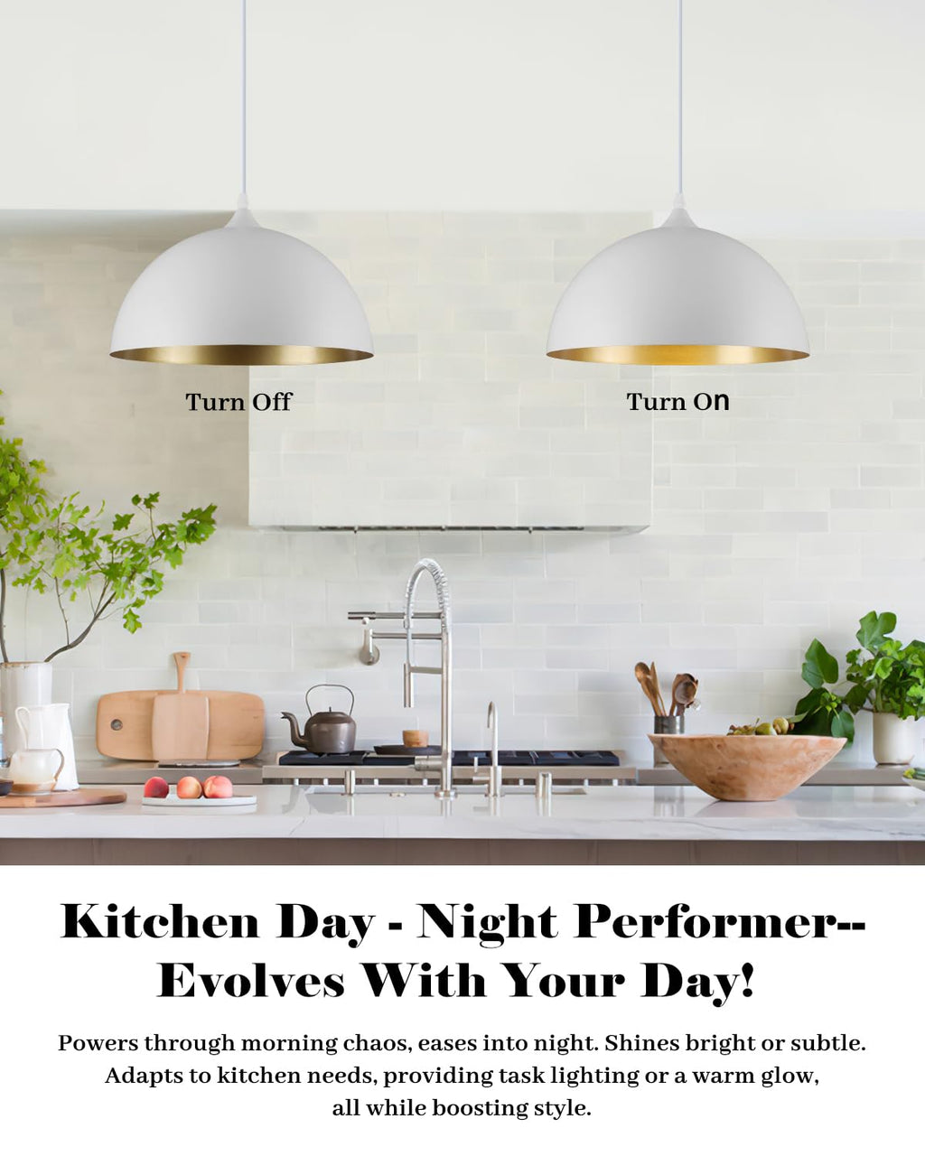 White Pendant Lights, 11.8 inch Pendant Lights Kitchen Island, Farmhouse Pendant Light Fixtures (White Inside), Industrial Pendant Lighting for Dining Room, Bedroom, Hallway (1 Pack)