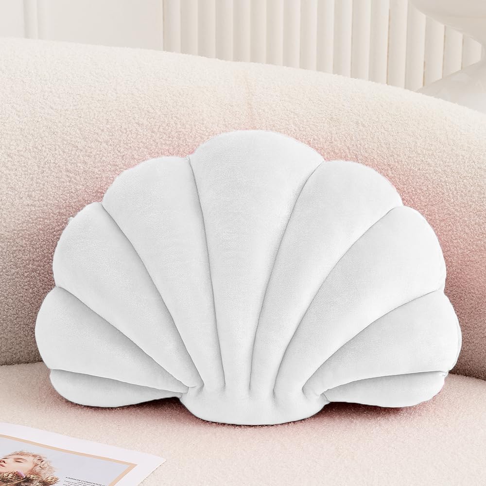 XIAIJIA Seashell Decorative Pillow Shell Shaped Throw Pillow 3D Insert Beach Pillow Soft Velvet Pillow Sea Ocean Decoration Couch Bed Pillow Cushions(Champagne,14 X 11 inch)