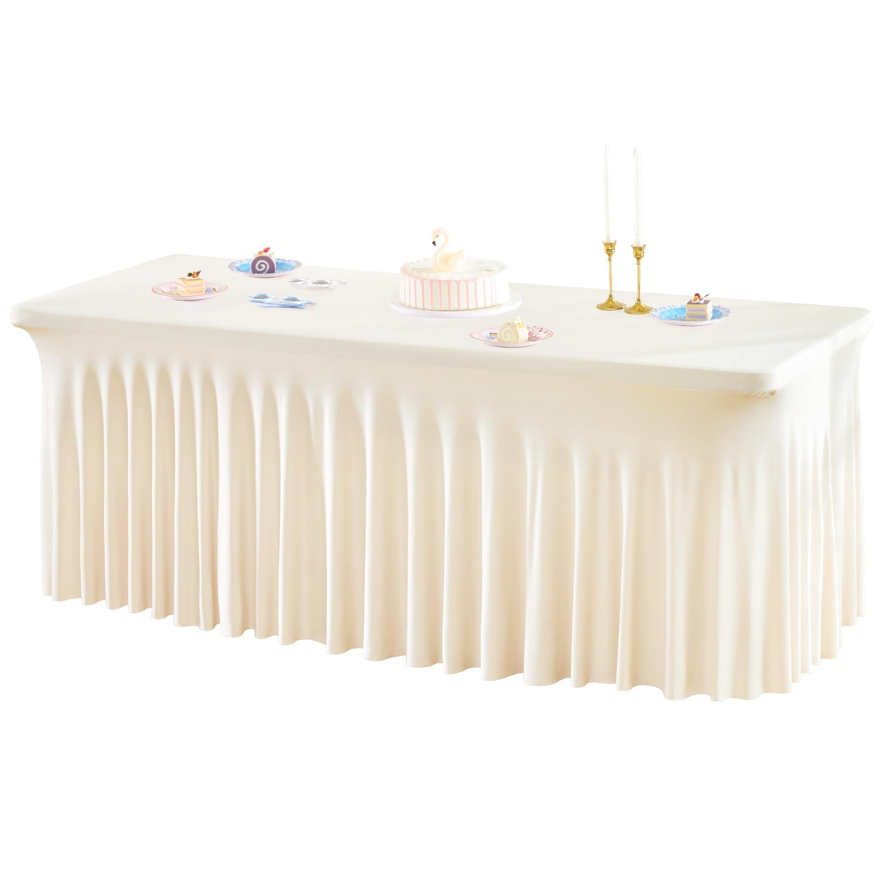 1 Pack Baby Blue Table Clothes for 4 Foot Rectangle Tables, One-Piece Wrinkle Resistant Stretch Spandex Table Covers with Skirt for Event Banquet Wedding Birthday Party