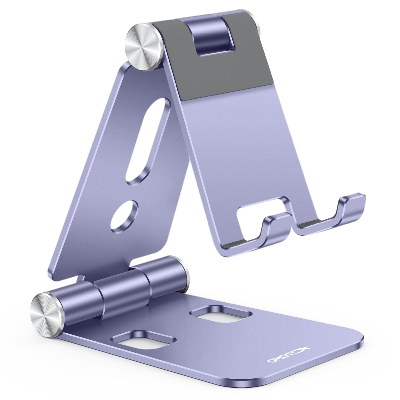 OMOTON Foldable Cell Phone Stand, C4 Portable Aluminum Phone Holder, Adjustable Phone Dock Cradle for iPhone 17/16/15 Pro Max Air, Small Tablets, All Smart Phones for Women Men Gift, Silver