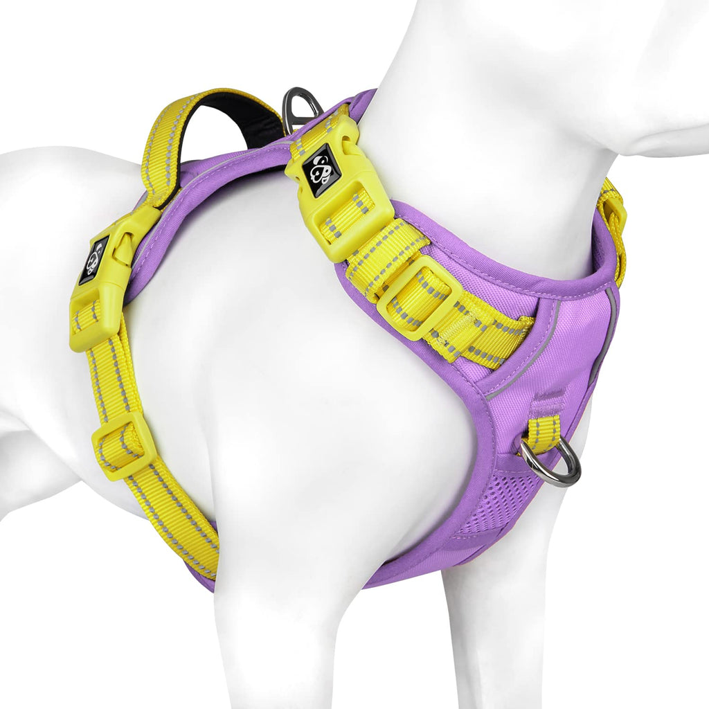 PHOEPET No Pull Dog Harness, Unique Colors Reflective Adjustable Dog Vest, with Soft Training Handle Metal Clips for Small Medium Large Dogs (Baby Blue Base & Pink Straps,S)