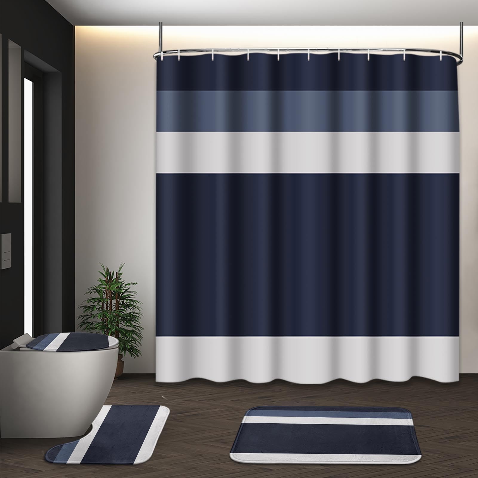 Beige Geometric Shower Curtain Set with Toilet Lid Cover and Non-Slip Rugs for Bathroom, Black Grey White Checkered 4 Pcs Shower Curtain, Modern Abstract Bathroom Set with 12 Hooks