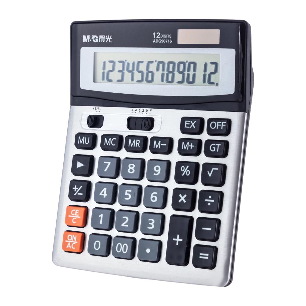 M&G Desk Calculator 12 Digit Extra Large LCD Display, Dual Solar Power and Battery, Accounting Calculator with Big Button, Battery Include, Perfect for Office Business Home Daily Use