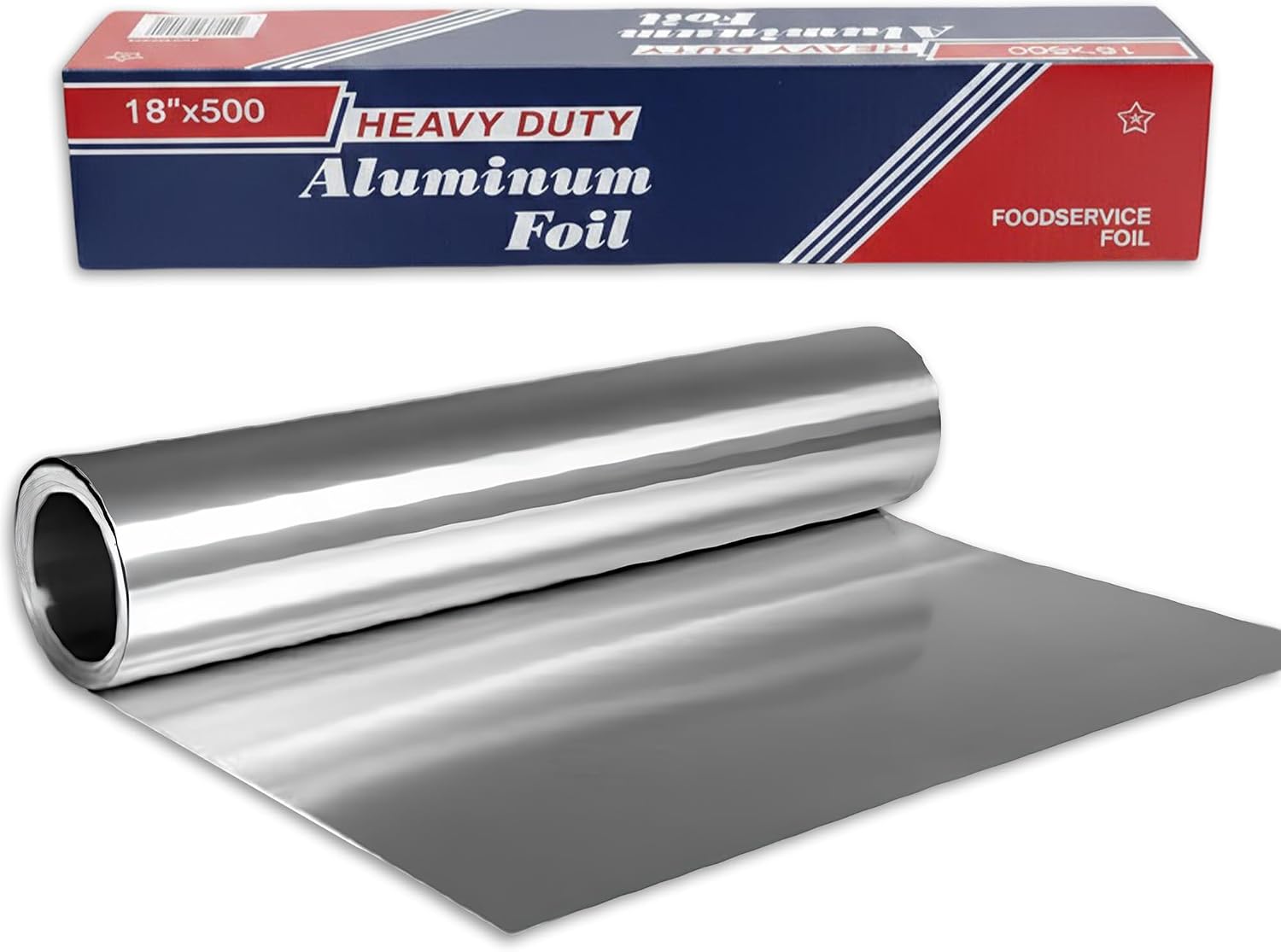 18" x 500' Heavy Duty Commercial Grade Food Safe Aluminum Foil Roll - Durable and Tear Resistant for Cooking, Grilling, and Roasting - Ideal for Restaurants, Catering, and Professional Kitchens