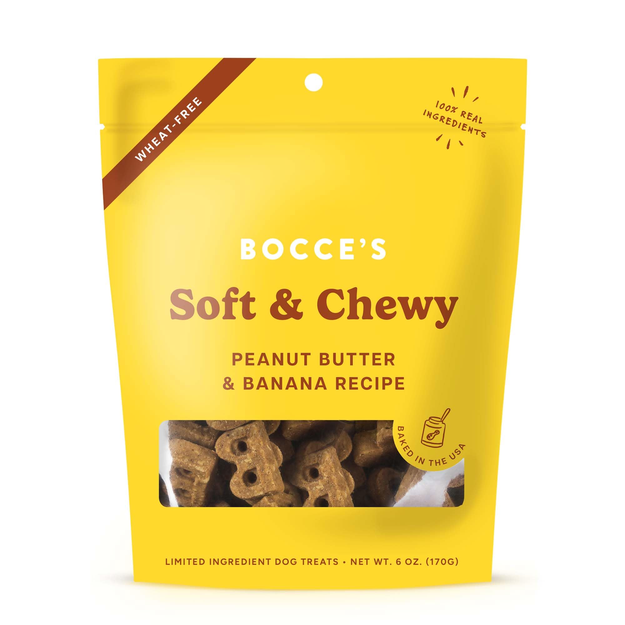 Bocce's Bakery Bac'n Nutty Soft & Chewy Dog Treats, Wheat-Free PB & Bacon Flavored All Natural Limited Ingredient Oven Baked Cookies for Dogs, 6 oz Bag