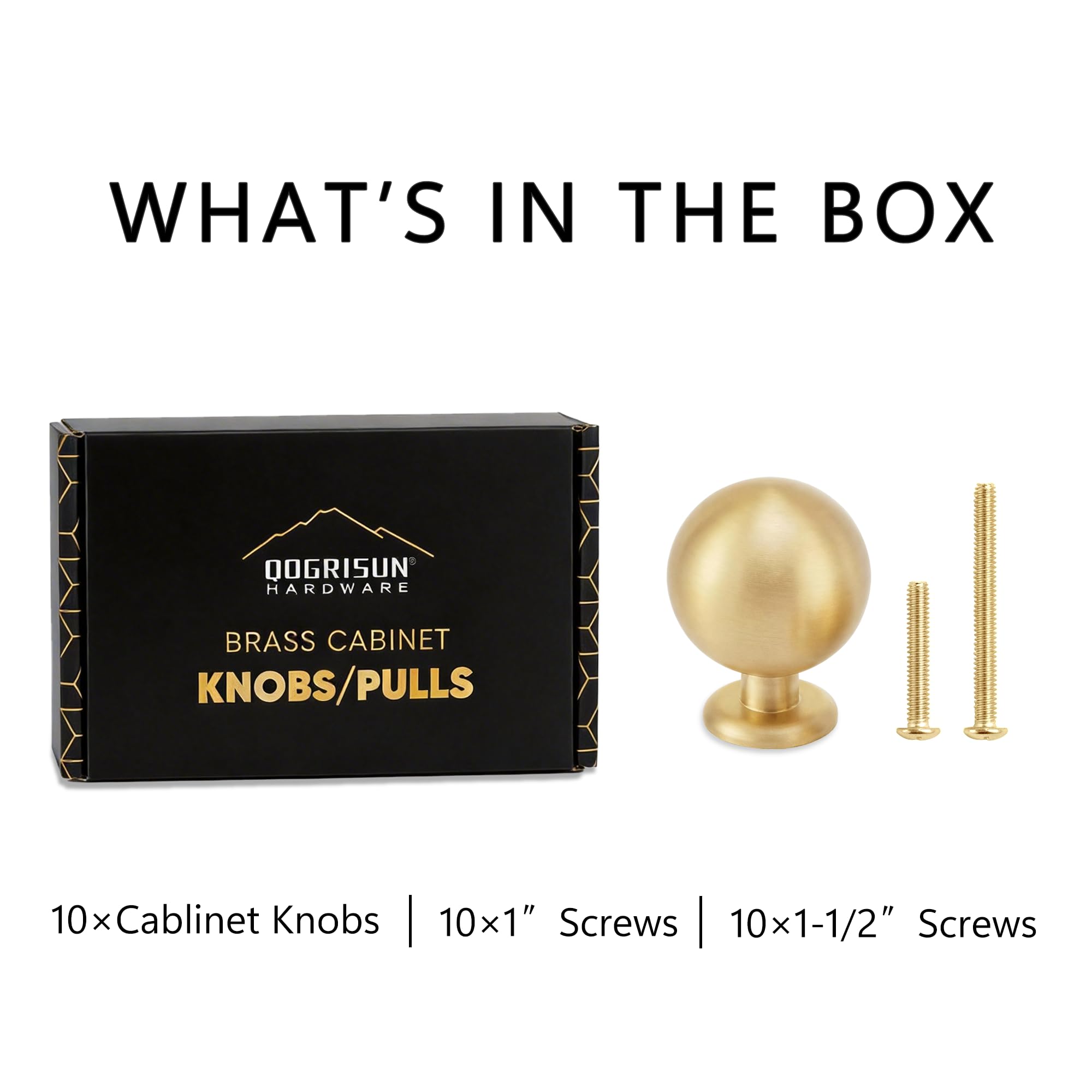 QOGRISUN 10-Pack Small Solid Brass Cabinet Knobs, Round Ball Gold Knobs for Dresser Drawer, 0.9-Inch Diameter, Mini Sphere Cabinet Pulls, Brushed Brass Finish