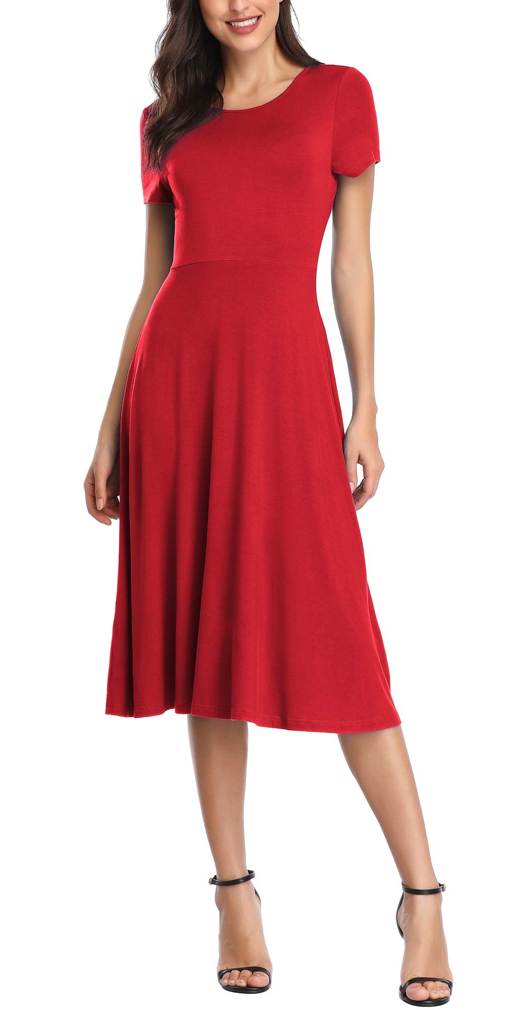 Urban CoCo Women's Vintage Short Sleeve High Waist Flared Midi Casual Summer Dress