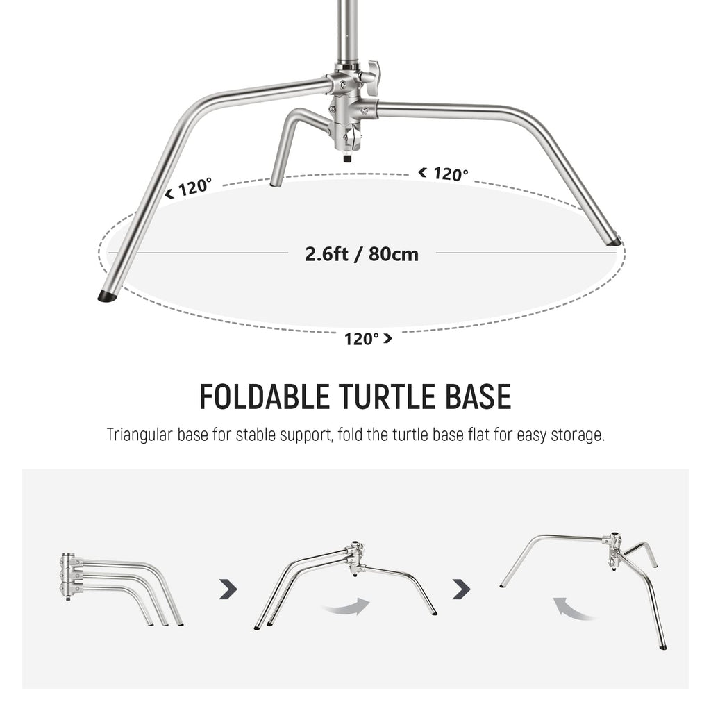 NEEWER Pro 100% Stainless Steel Heavy Duty C Stand with Boom Arm, Max Height 68"/172cm Photography Light Stand with 2.7ft/83cm Holding Arm, 2 Grip Head for Studio Monolight, Softbox, Reflector, SC172