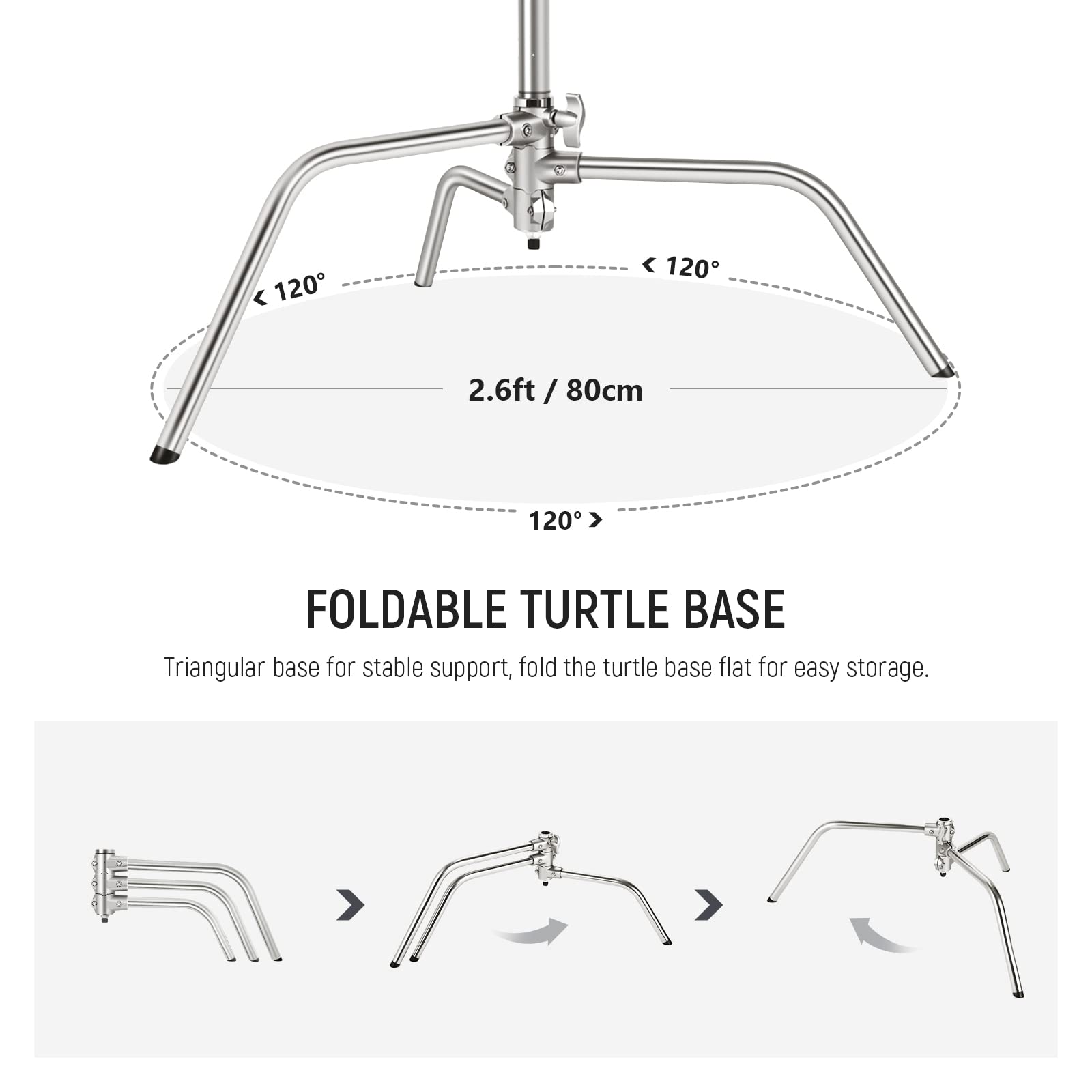 NEEWER Pro 100% Stainless Steel Heavy Duty C Stand with Boom Arm, Max Height 68"/172cm Photography Light Stand with 2.7ft/83cm Holding Arm, 2 Grip Head for Studio Monolight, Softbox, Reflector, SC172