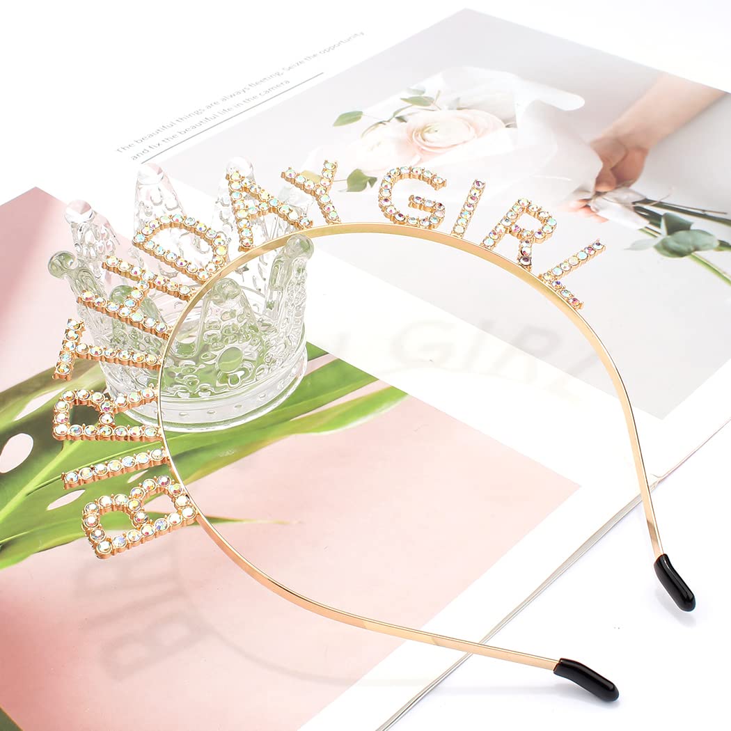 AOPRIE Birthday Girl Headband - Baroque Tiara for Women & Girls, Princess Crown Rhinestone Accessory