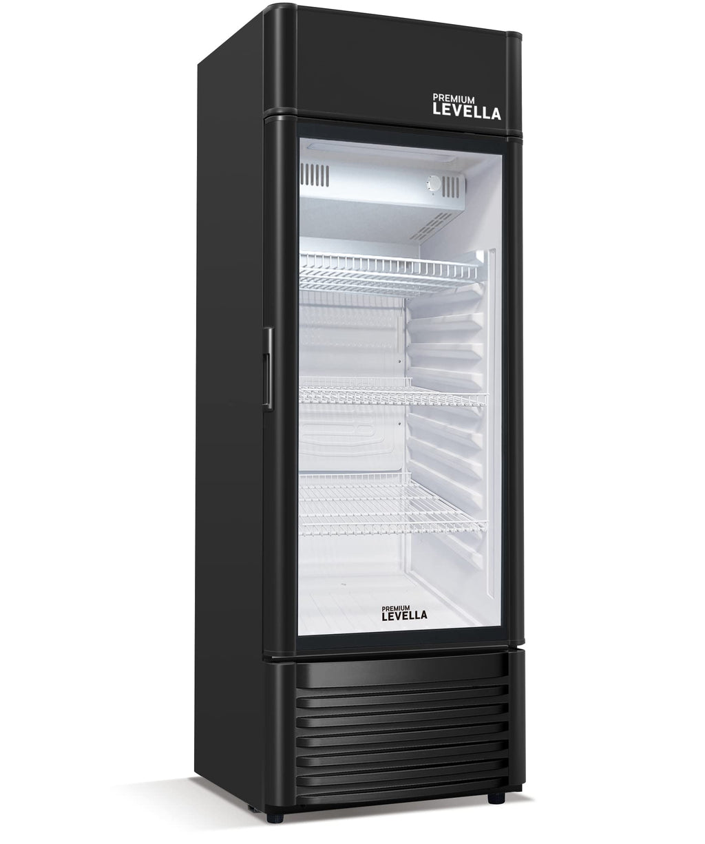 PremiumLevella PRF37DX Glass Door Display Refrigerator 3.1 cu ft Commercial Beverage Cooler Merchandiser - Black