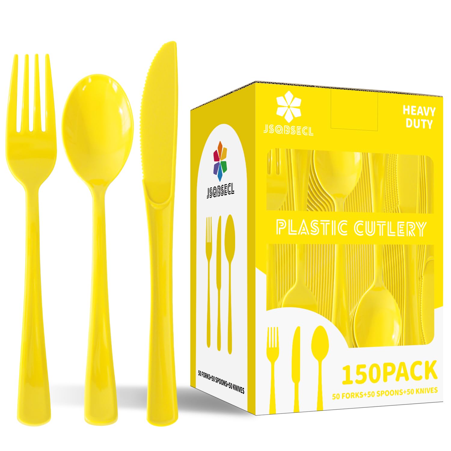 150 Pack Plastic Silverware,Disposable Cutlery Set Heavy Duty Utensil Sets 50 Forks 50 Knives 50 Spoons for Brithday, Wedding,Home School Party Picnics Restaurant Outdoor Events (Black)