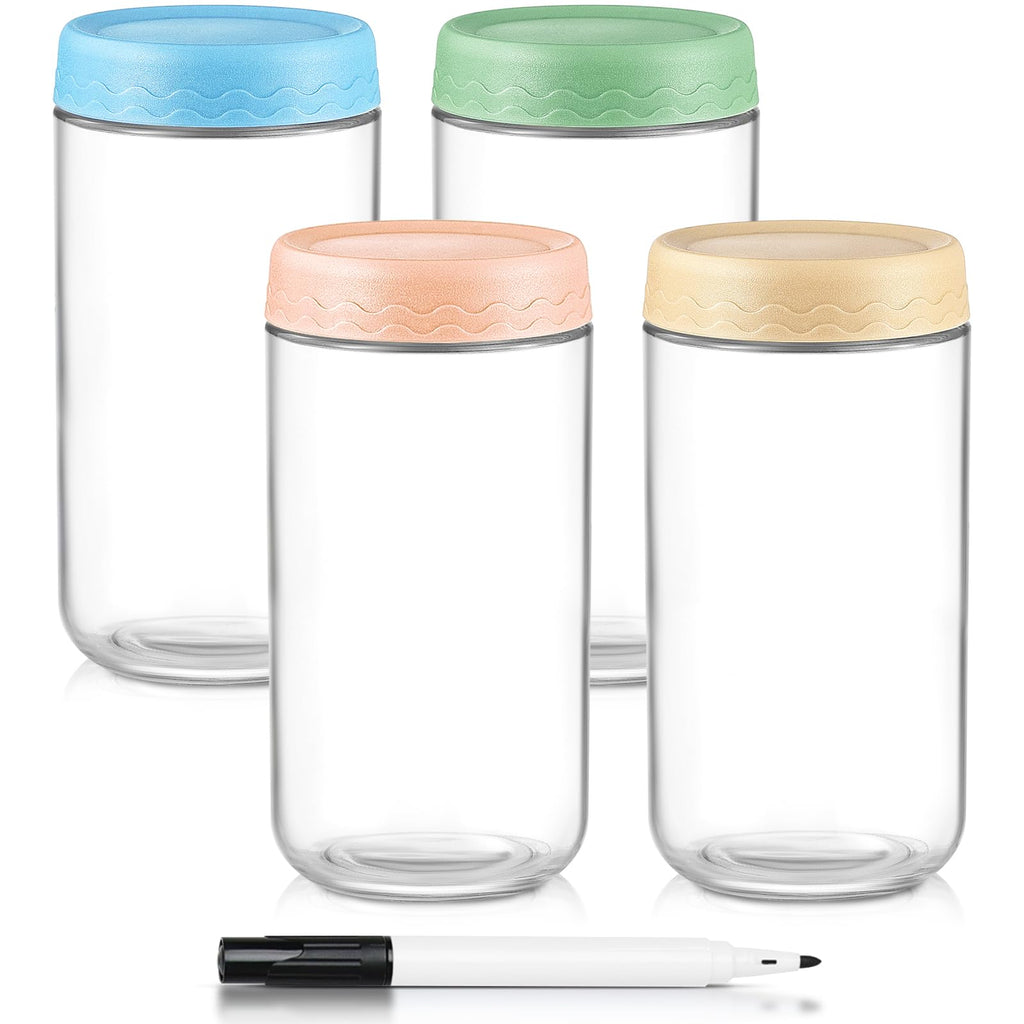 DRKIO 10 Oz Overnight Oats Containers with Lids - 4 Pack Glass Storage Jars with Airtight Lids Wide Mouth Mason Food Jars Great for Meal Prep Salad Chia Pudding Snacks Yogurt Sugar Spice Cereal