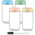 DRKIO 10 Oz Overnight Oats Containers with Lids - 4 Pack Glass Storage Jars with Airtight Lids Wide Mouth Mason Food Jars Great for Meal Prep Salad Chia Pudding Snacks Yogurt Sugar Spice Cereal