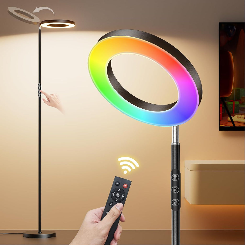 FULSUNT RGB Floor Lamp, 32W Bright LED Standing Lamp with Remote, Stepless Dimmable, Modern Color Changing Torchiere Tall Lamps for Living Room Bedroom Office Gaming Party
