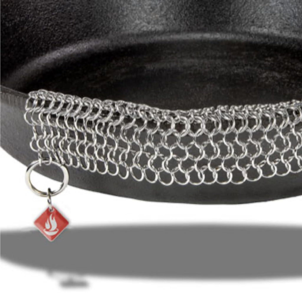 Knapp Made CM Scrubber 4" x 4" Small Ring Chainmail Cast Iron Scrubber, Premium Stainless Steel Mesh Cleaner for Pre-Seasoned Pans, Dutch Ovens, Grills and Skillets