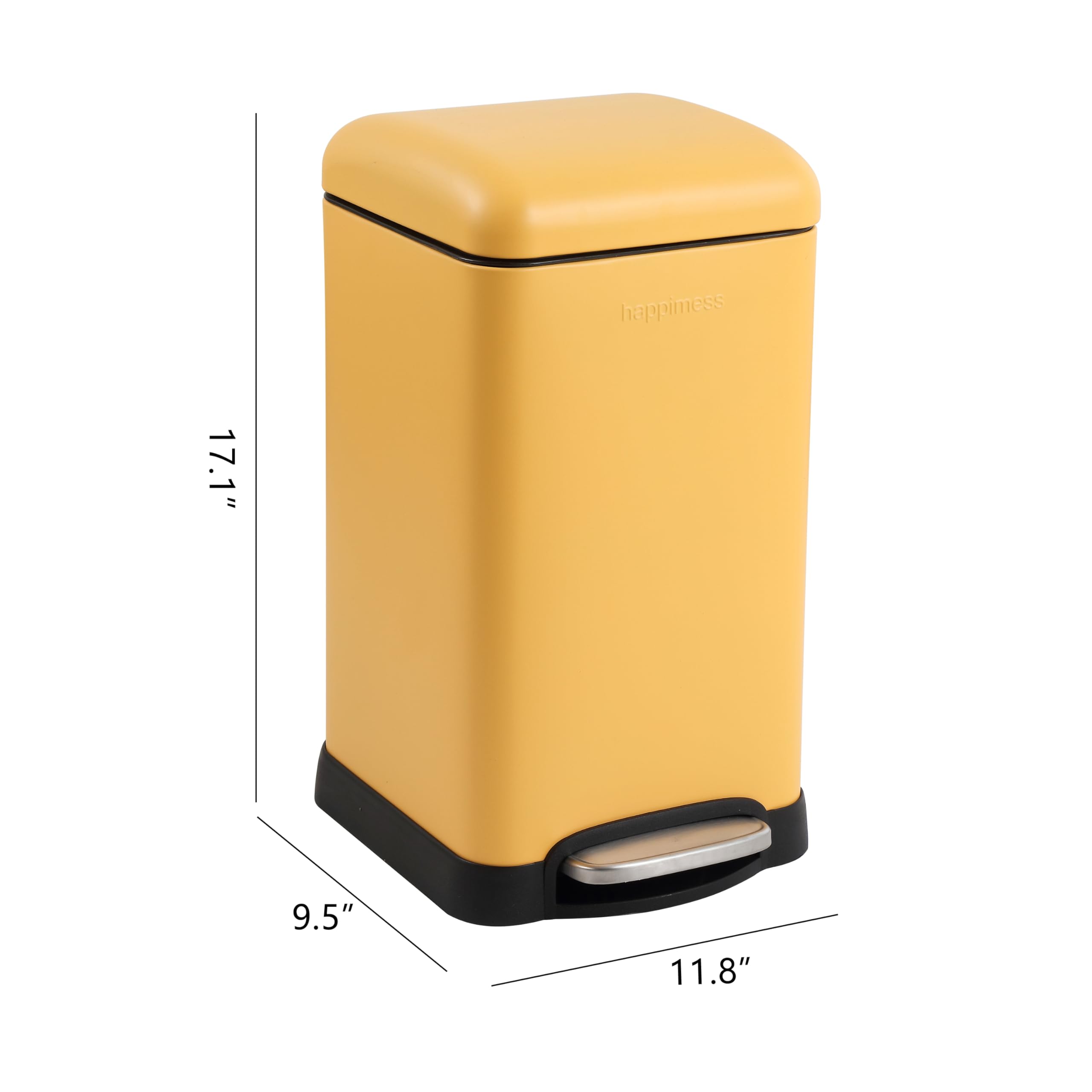 happimess HPM1012B Betty Retro Mini 3.2-Gallon Step-Open Trash Can with Soft-Close Lid, Modern, Minimalistic, Fingerprint Proof for Home, Kitchen, Laundry Room, Office, Bedroom, Bathroom, Black