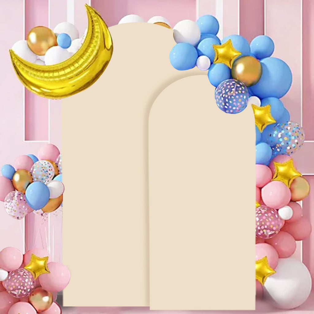 FANPROMS Beige Arch Backdrop Cover Set of 3 Wedding Arch Cover 4x5x6FT Round Top Arch Stand Cover for Fitted Arch Covers Spandex Backdrop Covers Set for Wedding Party Ceremony Decorations