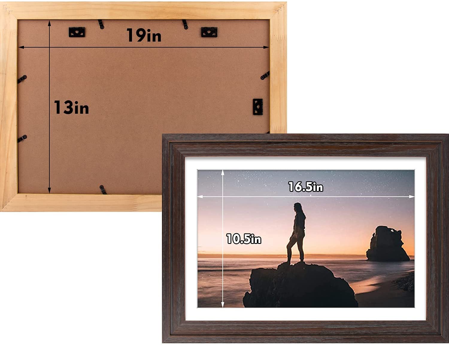Golden State Art, 13x19 Picture Frame - Displays 11x17 Photo with Mat or 13x19 Without Mat, Wide Moulding Solid Wood Frame for Wall Display, Black