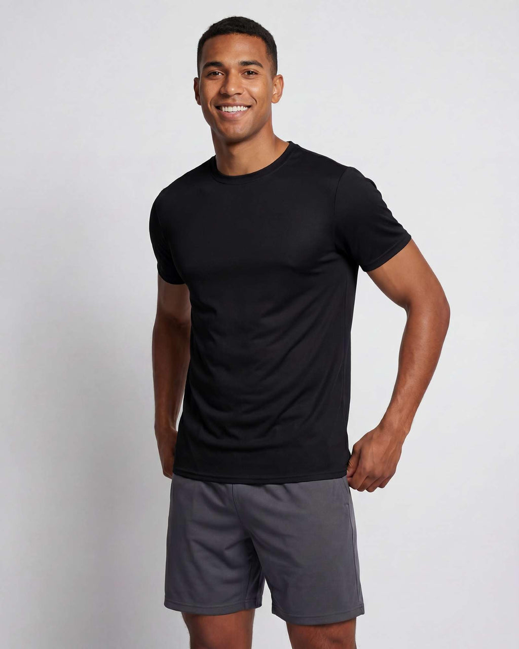 Real Essentials 5 Pack: Men's Dry-Fit Short Sleeve Crew Neck T Shirts Fitness Running Gym Workout Cool Exercise Athletic Tee
