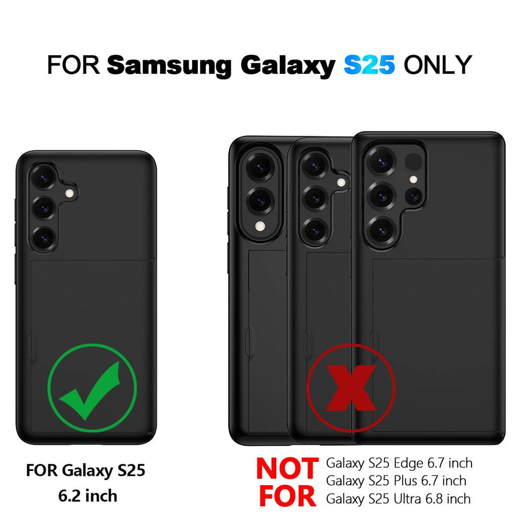 Nvollnoe for Samsung Galaxy S25 Case with Card Holder Dual Layer Heavy Duty Protective Case Hidden Card Slot Slim Wallet Cover for Samsung S25 6.2''(Black)