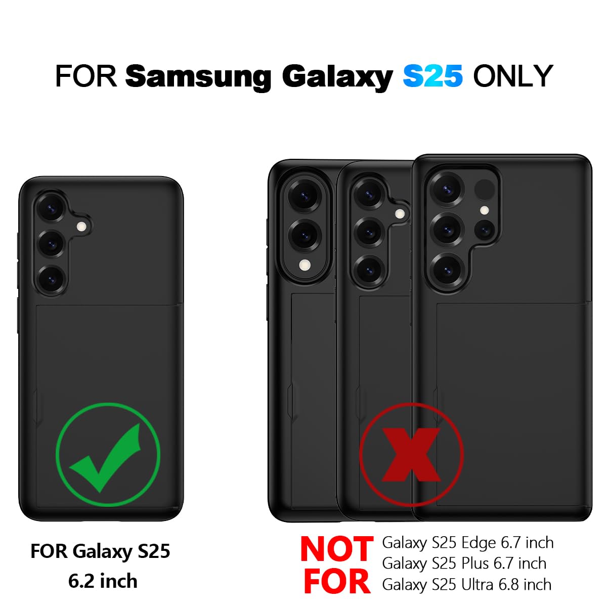 Nvollnoe for Samsung Galaxy S25 Case with Card Holder Dual Layer Heavy Duty Protective Case Hidden Card Slot Slim Wallet Cover for Samsung S25 6.2''(Black)
