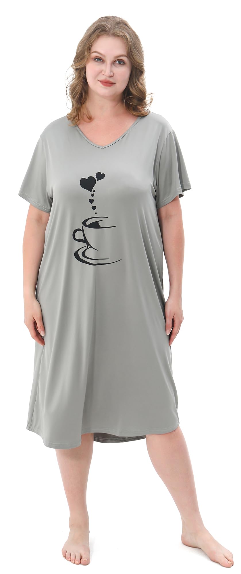3 Pack Plus Size Women's Nightgown Soft Print Nightshirts for Women Short Sleeve Sleepwear