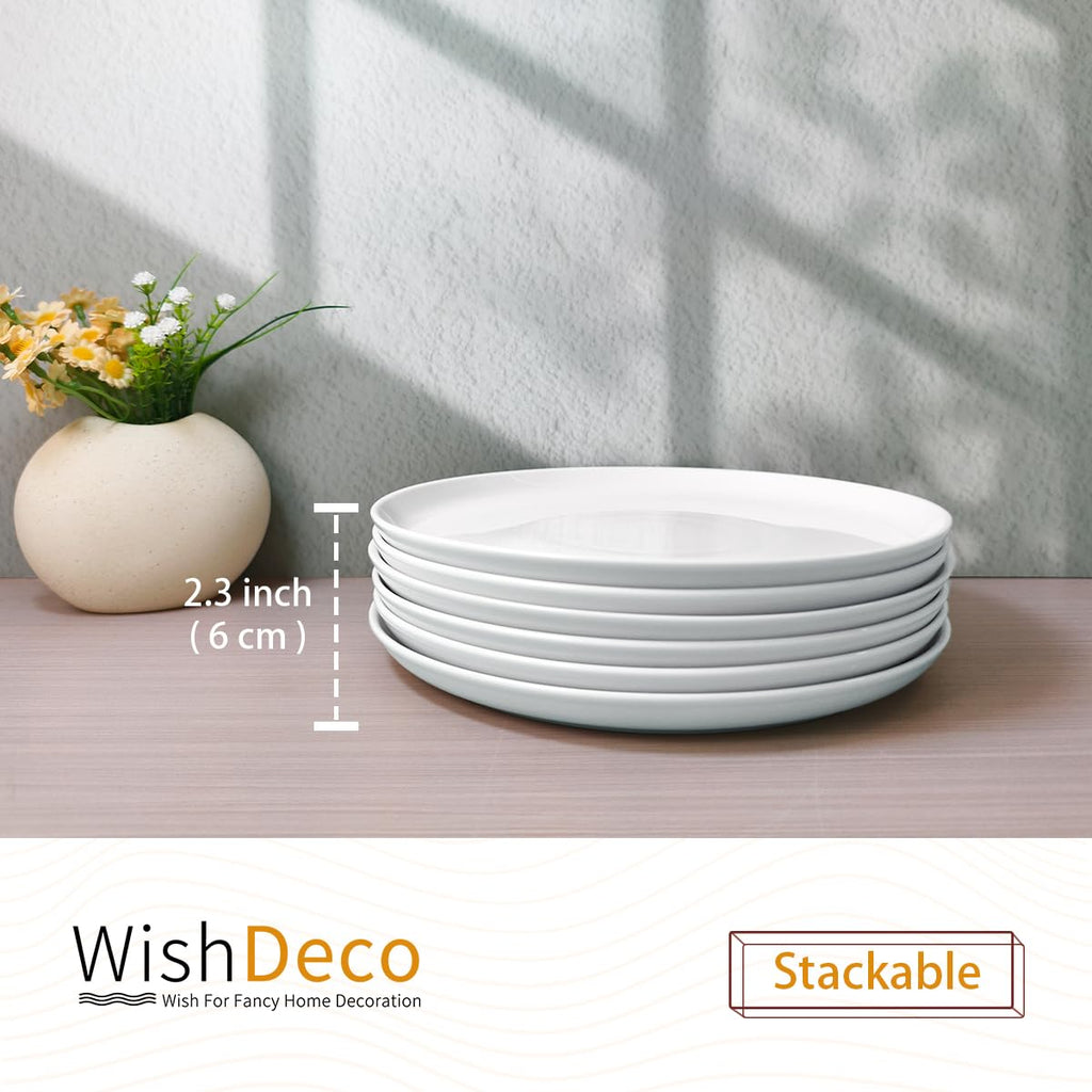 WishDeco White Dinner Plates Set of 4, Ceramic Dining Plates 10.5 inch, Large Salad Plate, Porcelain Kitchen Plate for Pizza, Steak, Microwave and Dishwasher Safe