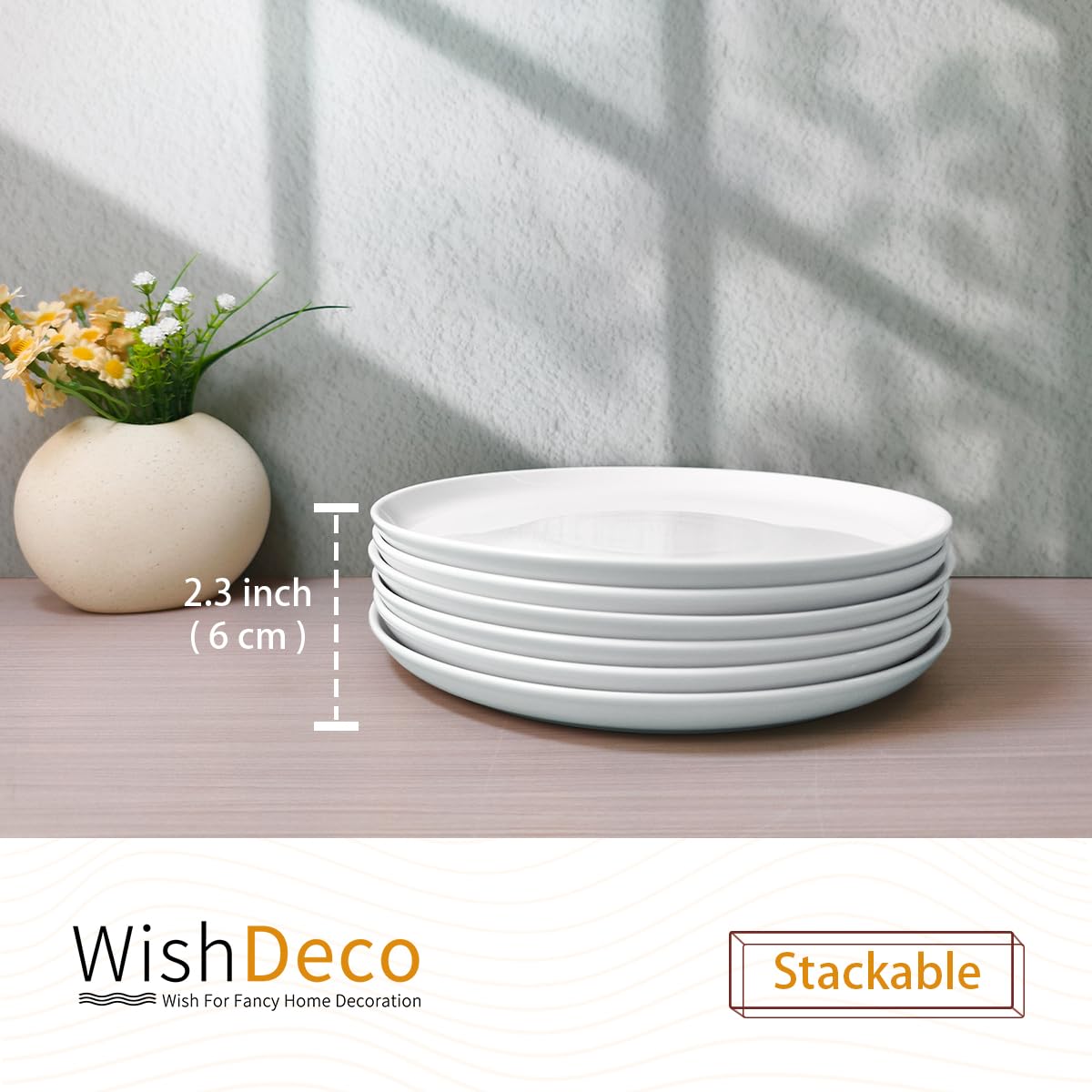 WishDeco White Dinner Plates Set of 4, Ceramic Dining Plates 10.5 inch, Large Salad Plate, Porcelain Kitchen Plate for Pizza, Steak, Microwave and Dishwasher Safe