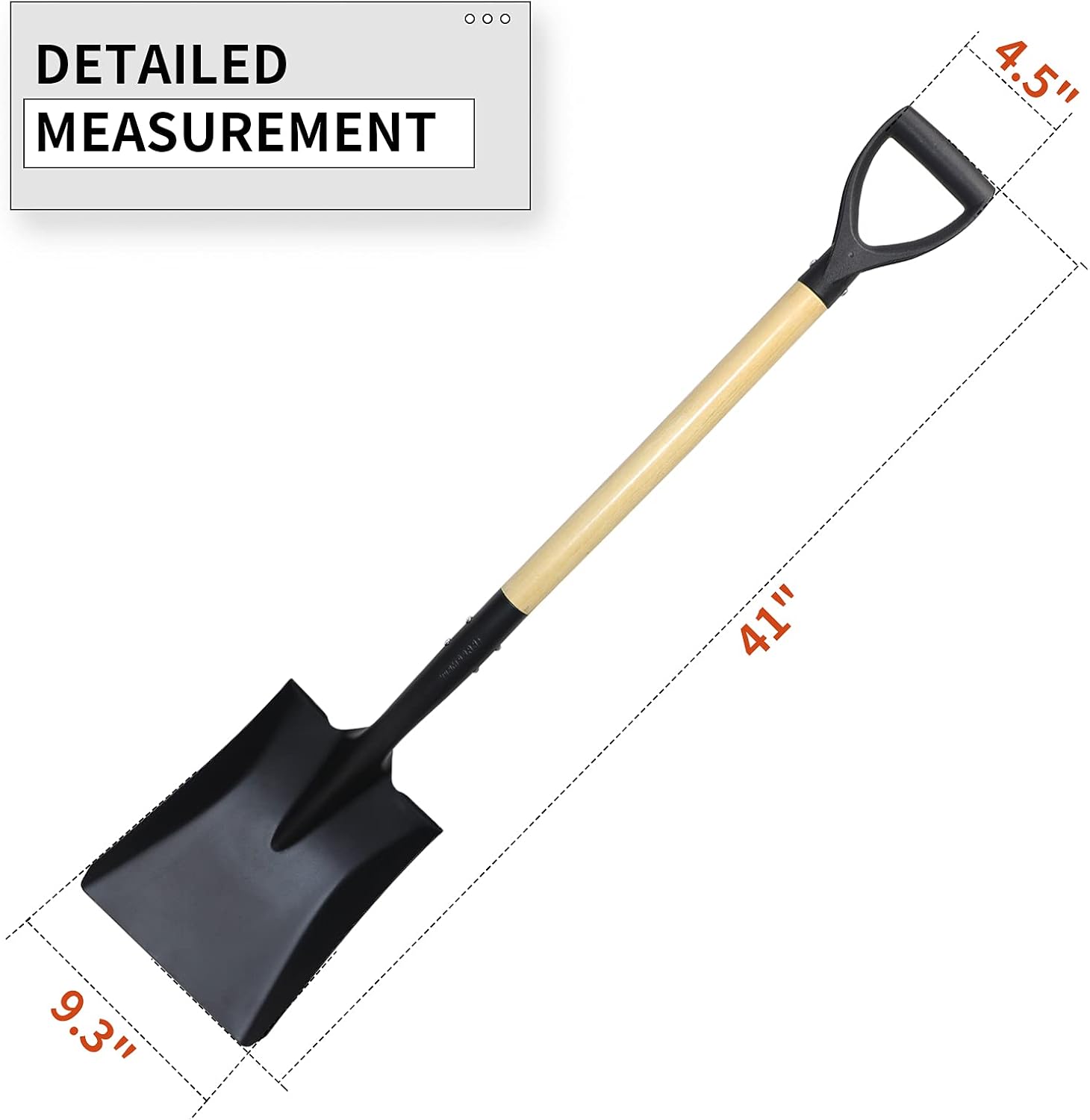 Square Shovel, Shovels for Digging with D-Handle, Overall 41-Inch Long Garden Shovel, Transfer Shovel, Snow Shovel for Car, Garden Tools