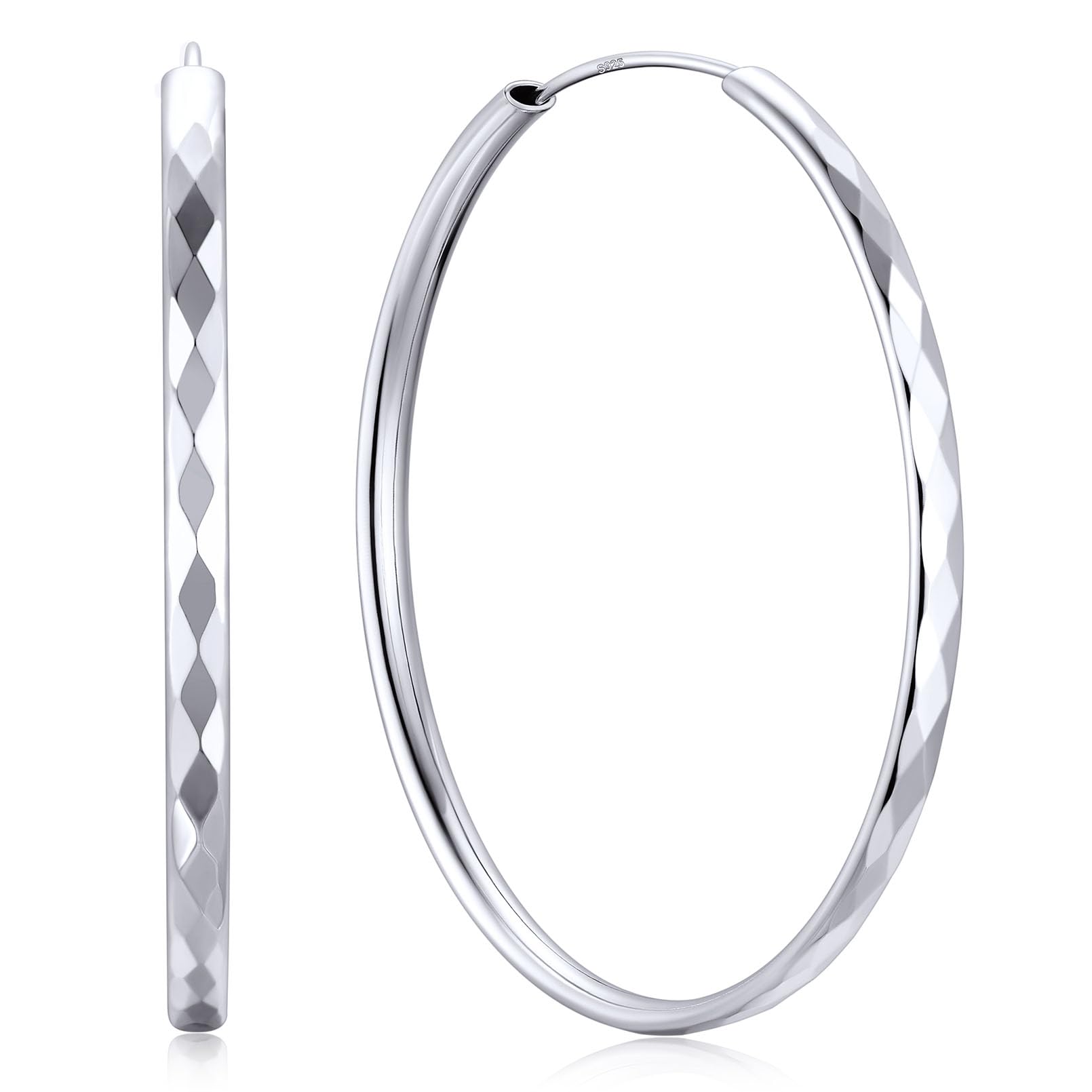 ChicSilver 925 Sterling Silver Hoop Earrings for Women Hypoallergenic, Lightweight Large Gold Plated Silver Hoop Earrings, Endless Hoops Earring 20/30/40/50/60/70MM