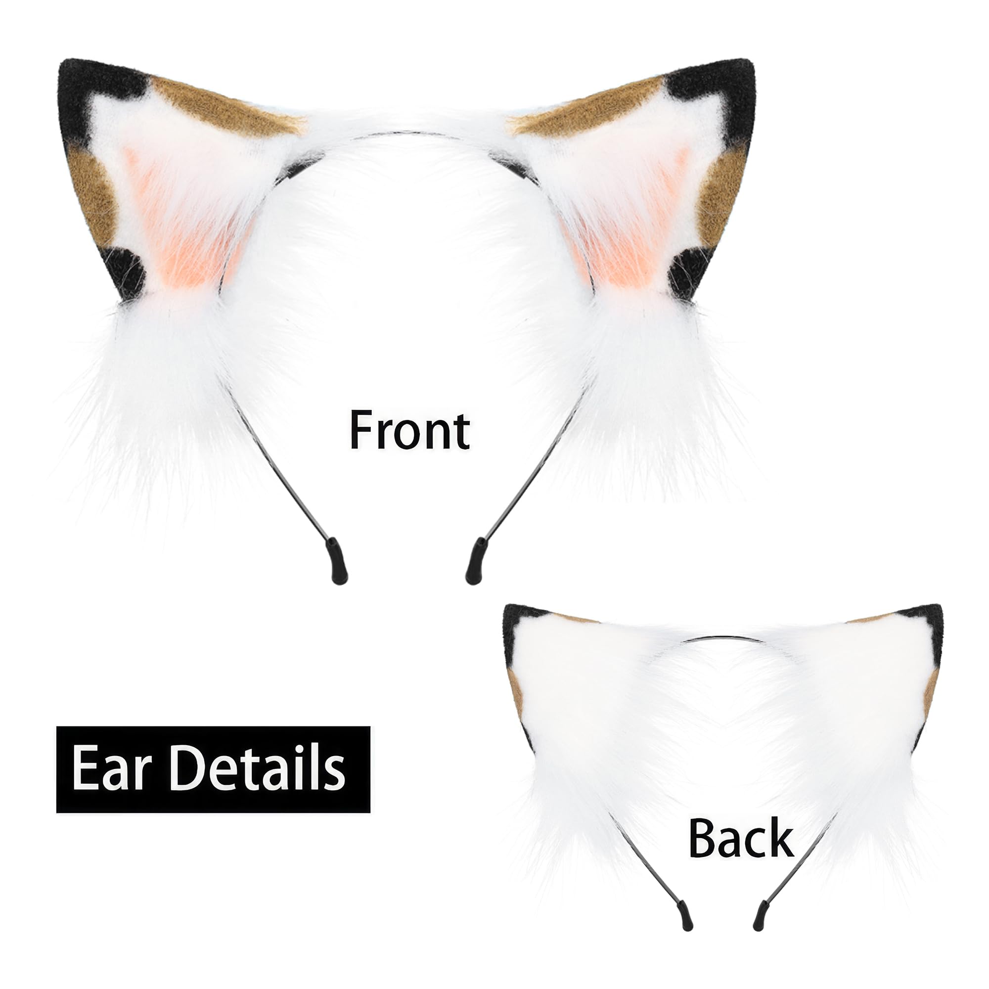 QinRuan Animal Cosplay Costume Accessories Furry Faux Fur Cat Ears Headband and Fox Tail Set Halloween Accessory