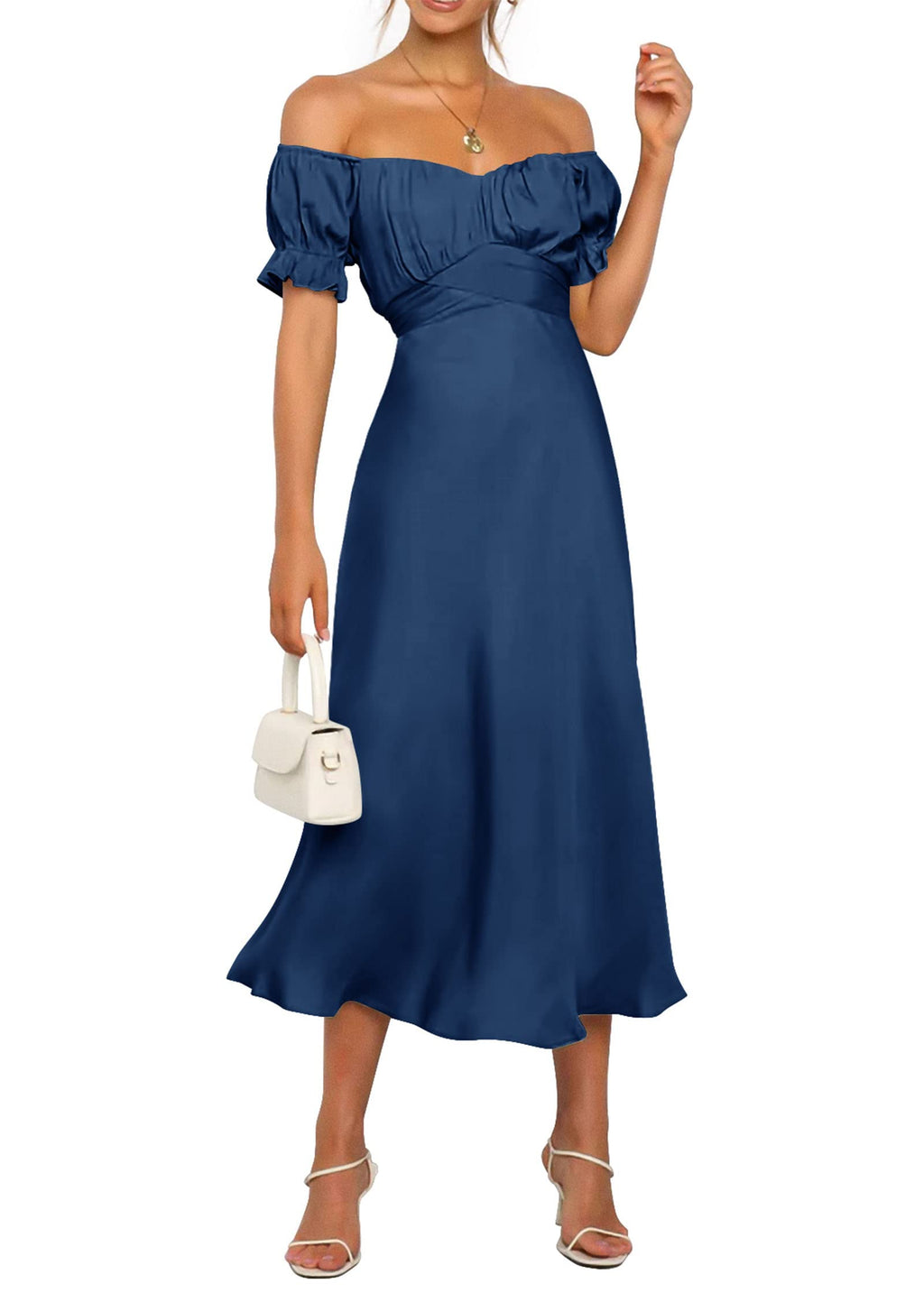 KIRUNDO Women's 2026 Spring Summer Satin Wedding Guest Midi Dress Off The Shoulder Wrap Party Cocktail Formal Prom Dresses
