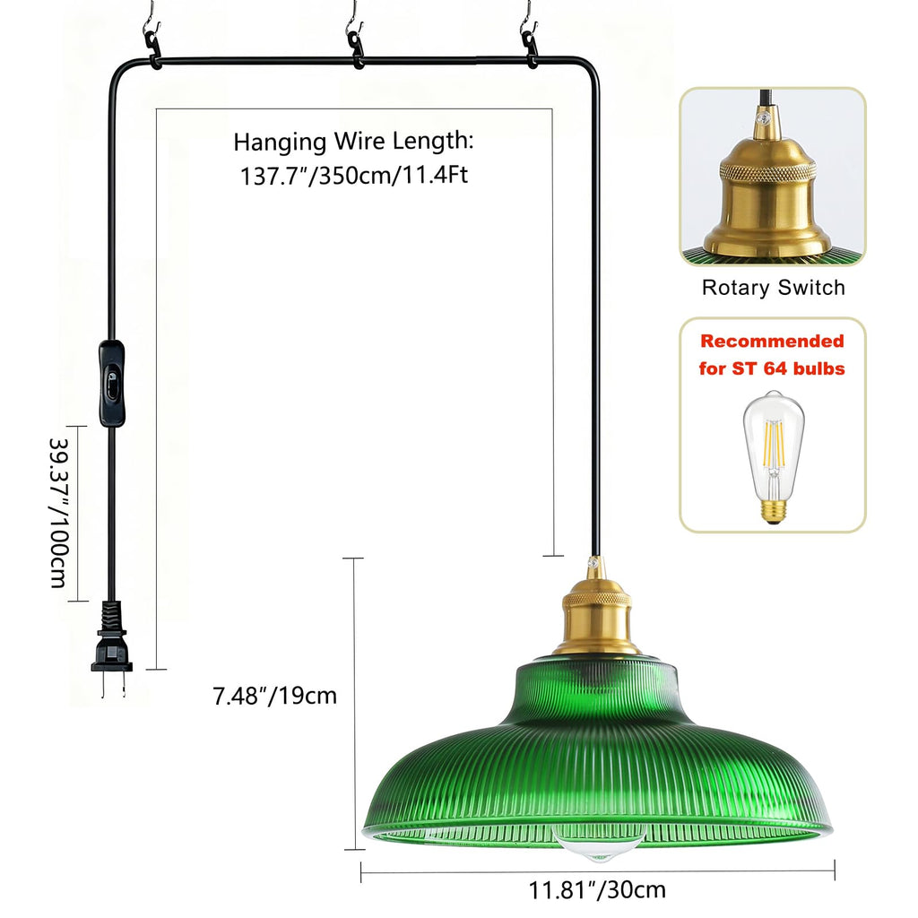 XZHGCEE Plug in Pendant Light: Amber Hanging Lamp Plug in Pendant Lamp, Glass Pendant Lighting for Kitchen Island, Bedroom, Dining Room, Living Room, No Bulb