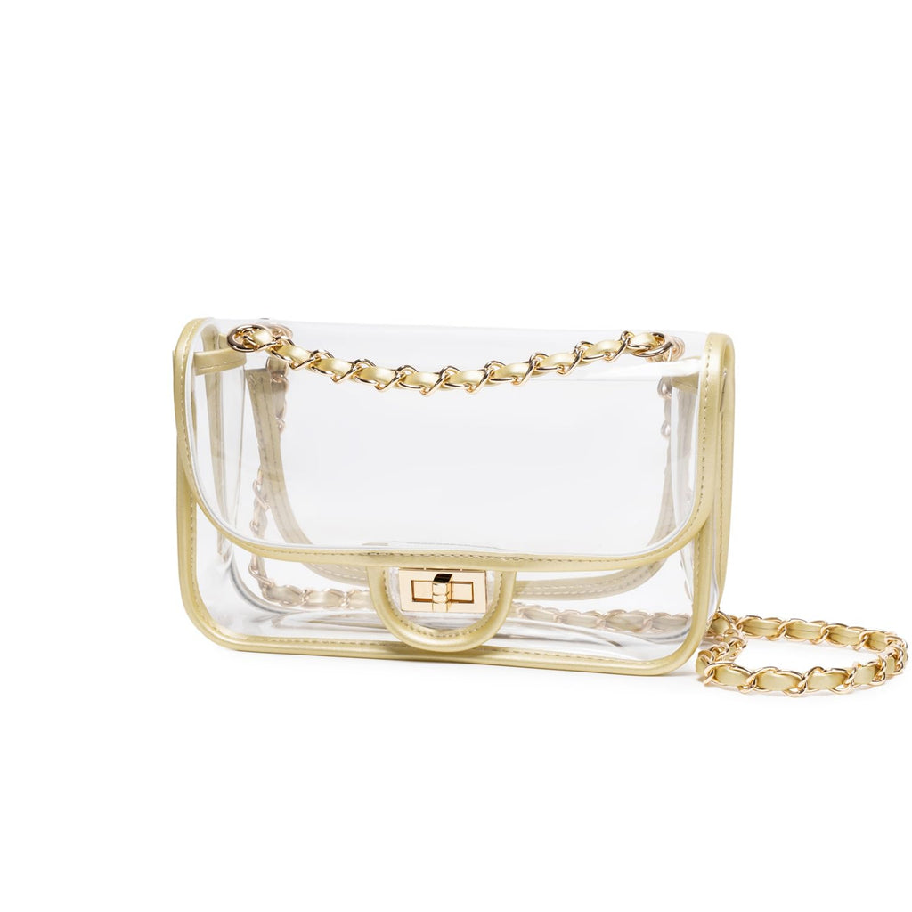 Womens PVC Clear Purse Handbag with Chain Stadium Approved Clear Bag See Through Bag for Working and Concert