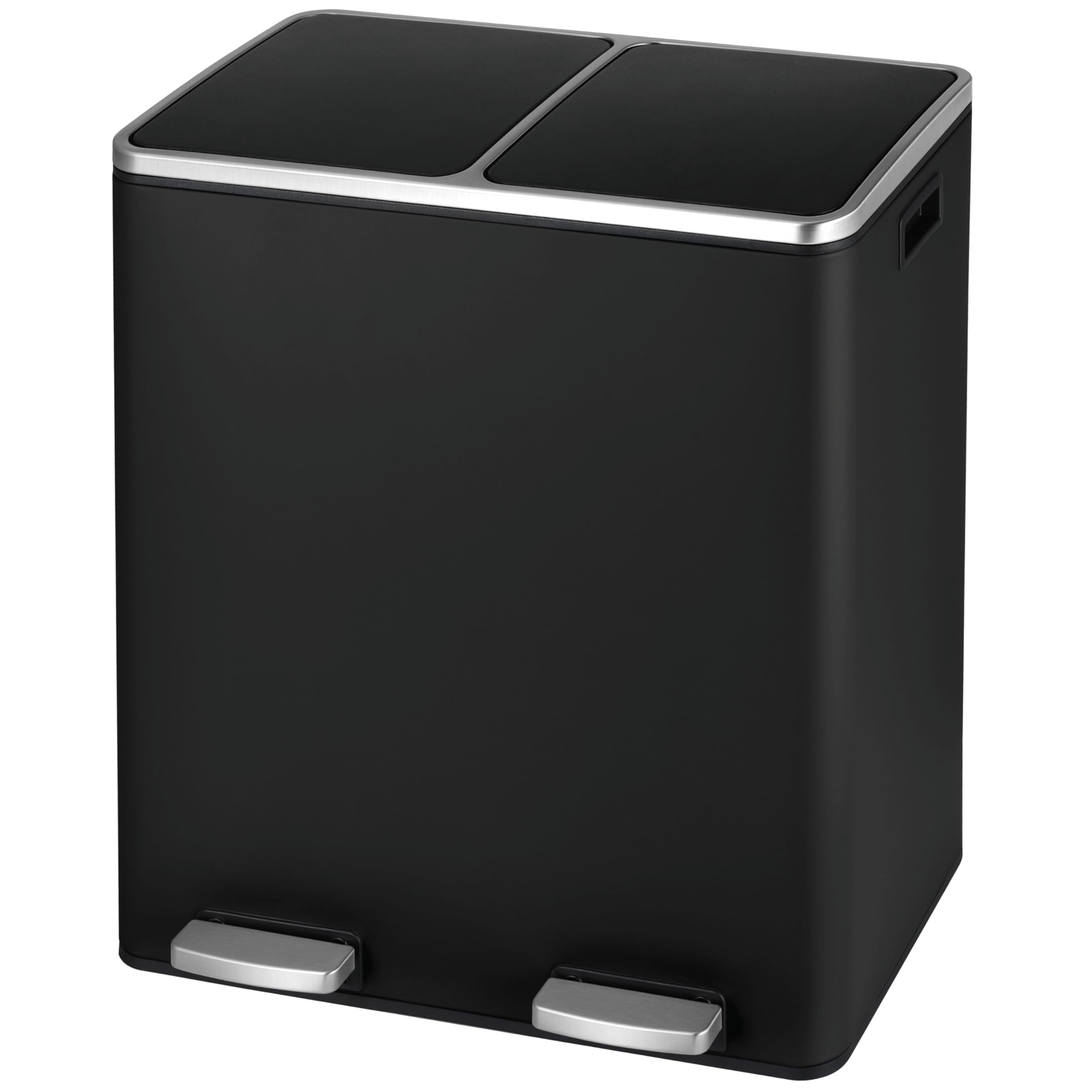 Arlopu Dual Trash Can, 2 x 8 Gallon (2 x 30 L) Hands-Free Trash and Recycle Bin Combo, Stainless Steel Kitchen Garbage Can with Soft-Close Lid, Removable Inner Buckets, Step Pedal, Airtight (Black)