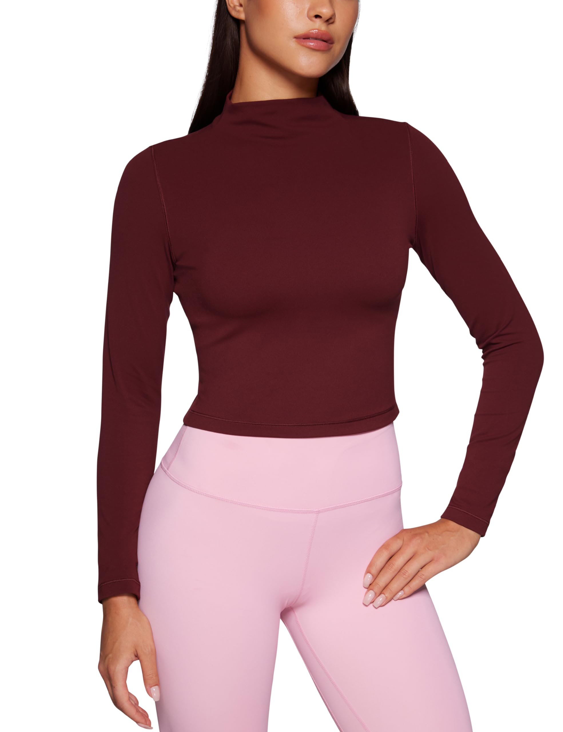CRZ YOGA Butterluxe Mock Neck Long Sleeve Shirts for Women - Workout Casual Tops Turtleneck Crop Slim Fall Base Layer