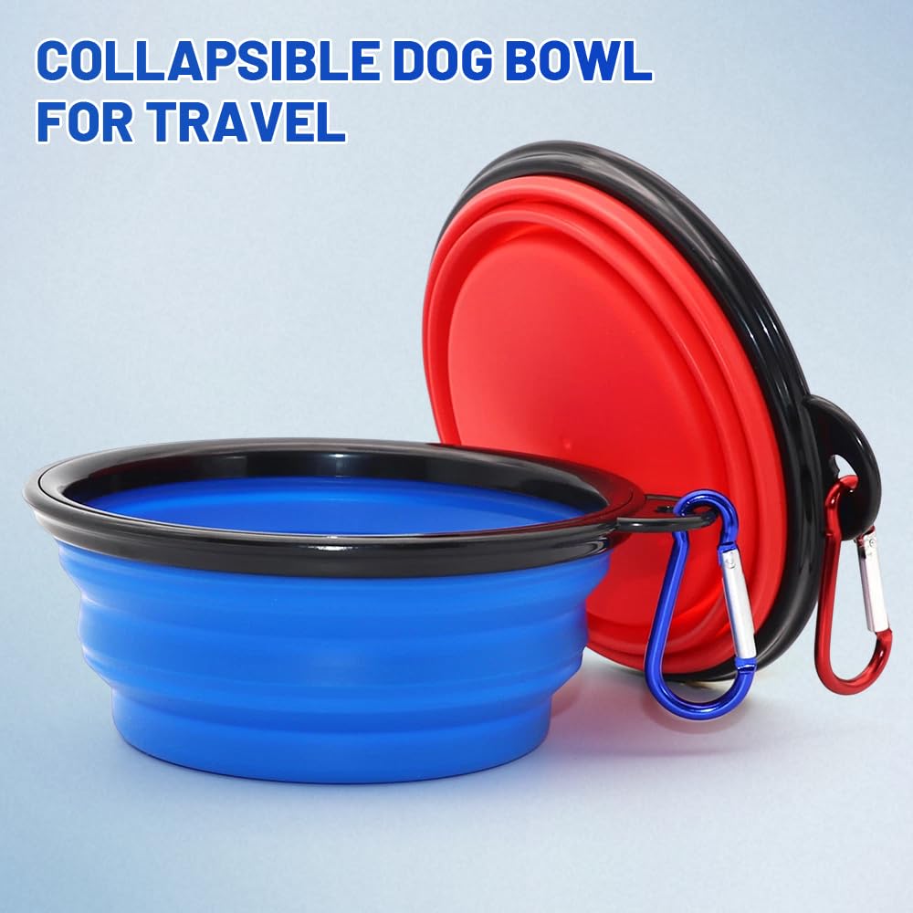 Dog Bowl Pet Collapsible Bowls, 2 Pack Collapsible Dog Water Bowls for Cats Dogs, Portable Pet Feeding Watering Dish for Walking Parking Traveling with 2 Carabiners (Small, Black & Pink)