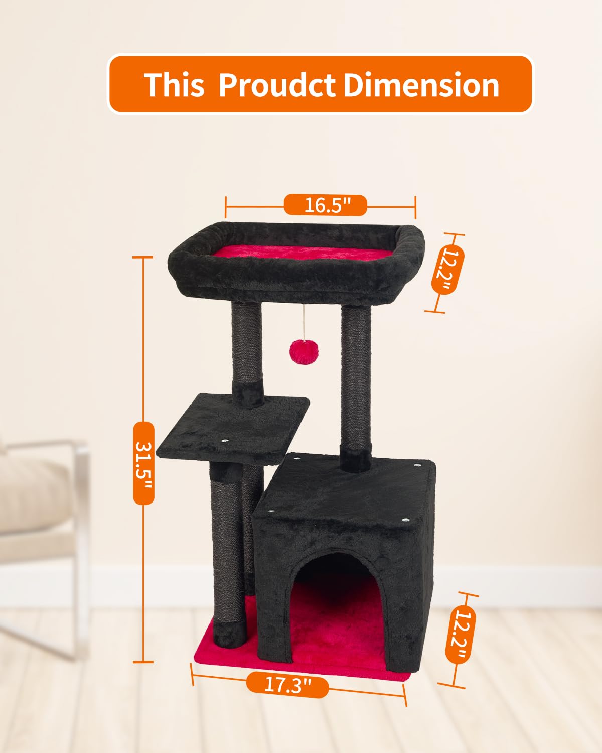 FISH&NAP Cute Cat Tree Kitten Cat Tower for Indoor Cat Condo Sisal Scratching Posts with Jump Platform Cat Furniture Activity Center Play House Beige