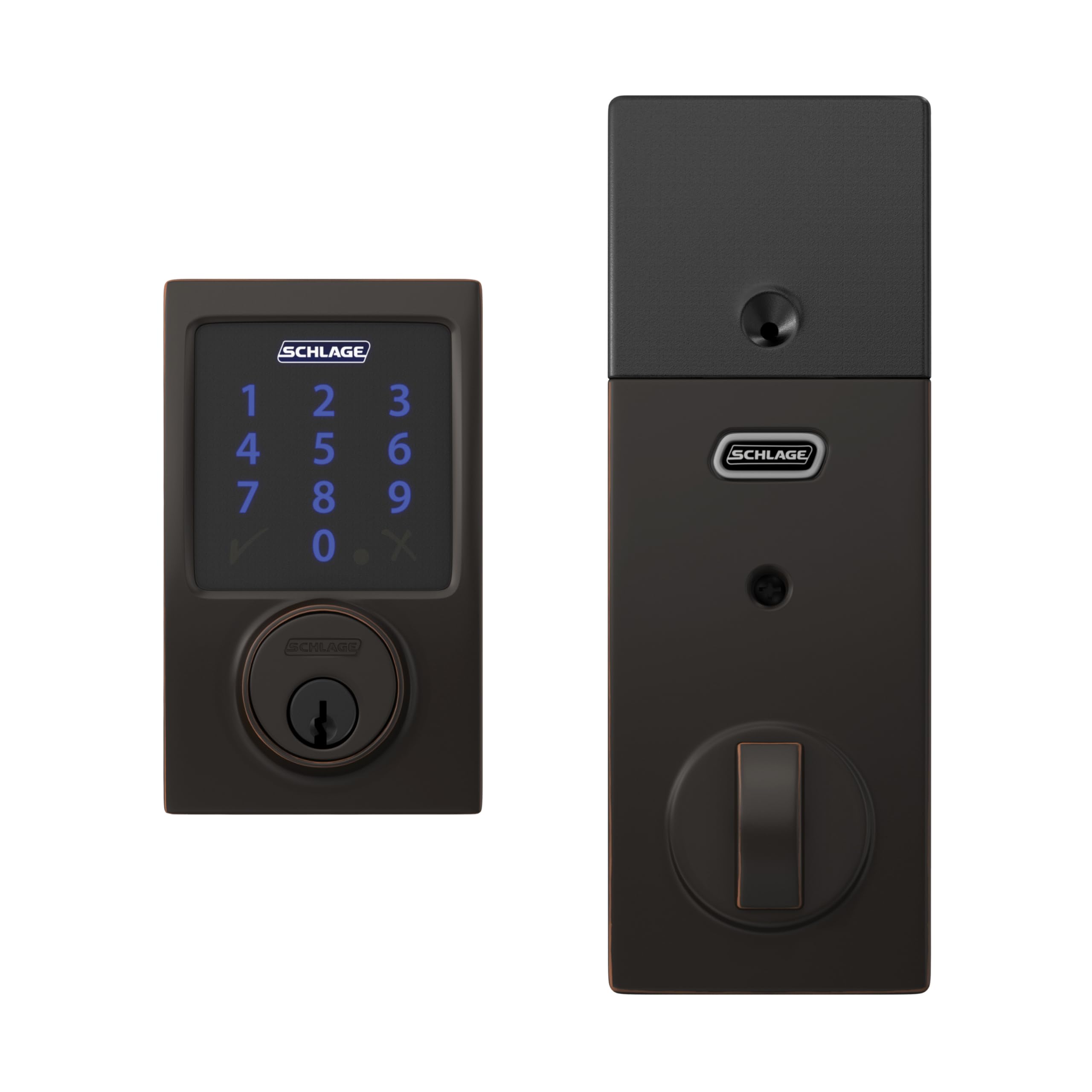 Schlage Connect Smart Deadbolt Lock with Touchscreen Keypad, Keyless Front Door Entry, Z-Wave Plus Compatible, Aged Bronze, BE469ZP CEN 716
