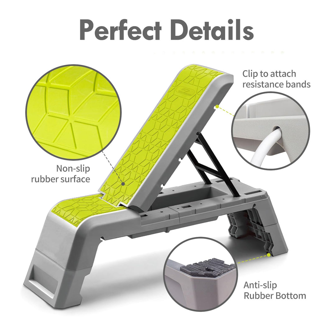 leikefitness Exercise Step Platform, Multifunctional Aerobic Deck with Cord and Adjustable Dumbbell & Weight Bench, Fitness Equipment for Workout Home Gym