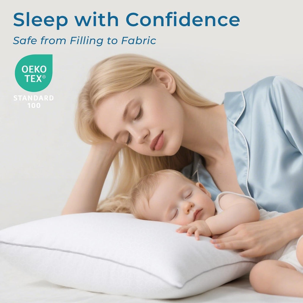 Sasttie Firm Pillows Standard Size Set of 4, Full Size Bed Pillows for Side, Back, and Stomach Sleepers - Oeko-Tex Certified Down Alternative Plump Filling - Hotel Quality and Machine Washable, 4 Pack