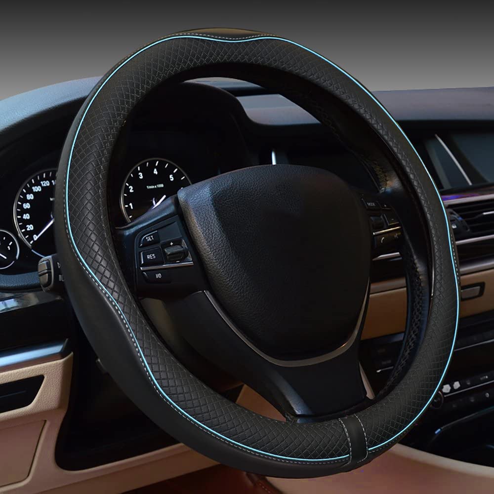Car Steering Wheel Cover, Anti-Slip, Safety, Soft, Breathable, Heavy Duty, Thick, Full Surround, Sports Style (Black)
