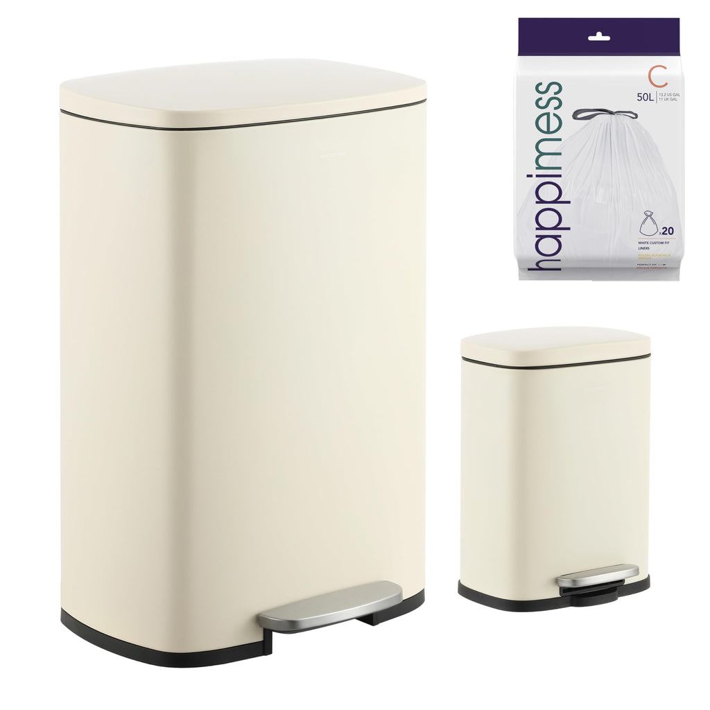 happimess HPM1006B Connor Rectangular 13-Gallon Trash Can with Soft-Close Lid and Free Mini Trash Can, Fingerprint Resistant, Modern, Minimalistic for Home, Kitchen, Office, Bathroom, Black